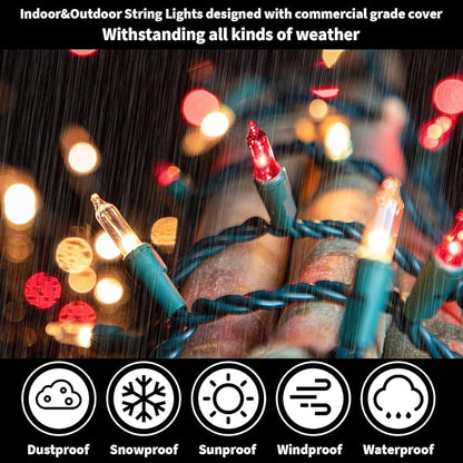 LAMPHOME 100 Count Red Clear Christmas Lights, Green Wire 20Ft Incandescent Holiday String Light Set for Indoor Outdoor Use Christmas Tree, Halloween, Valentine Wedding Lighting Decoration