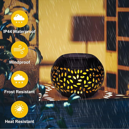 Solar Lanterns Outdoor Table Lights,2 Pack Outdoor Waterproof Decor, Hollow Out Retro Black Metal Solar Patio Lamps,Yard Porch Garden Balcony Indoor Desk Bedroom Tabletop Decorations