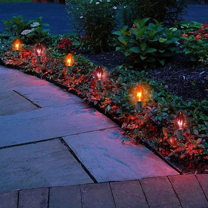 C9 Halloween Pathway Lights Outdoor, 19.5Ft Halloween Decorations Pathway String Lights with 10 C9 Orange and Black Stakes Lights for Walkway Yard Lawn Garden Sidewalk