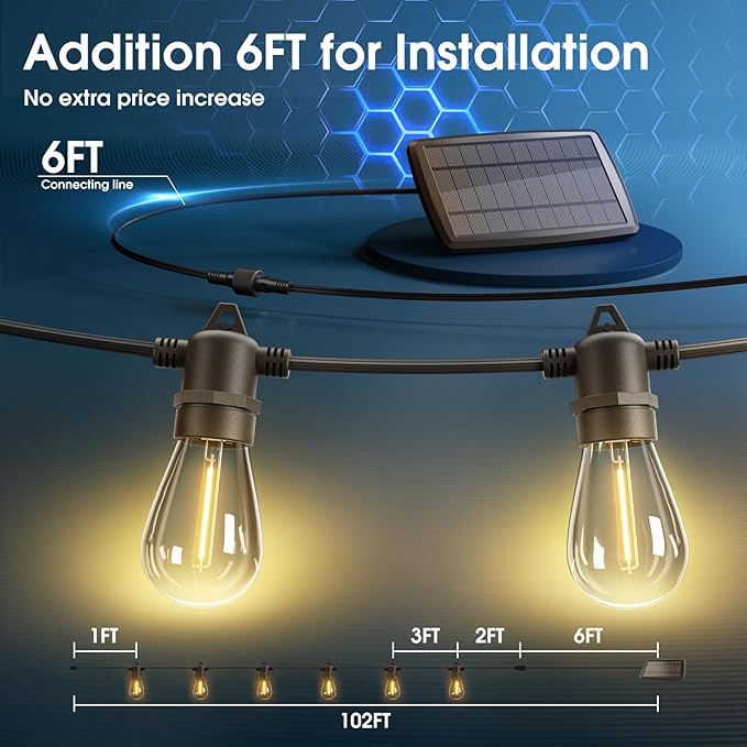 KYY 102FT(96+6) Solar String Lights Outdoor with USB Port Remote Control, LED Waterproof Solar Powered Patio with 32 Sockets, Heavy-Duty and UL Listed Porch Market Lights