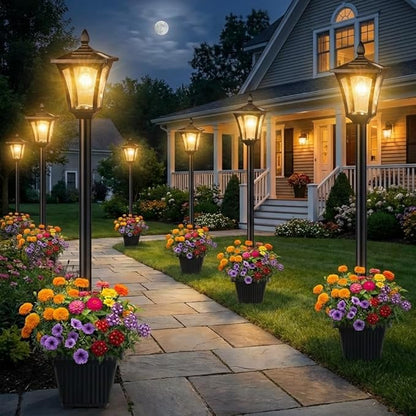 76" Solar Lamp Post Lights with Planter, Glass & Metal Street Light Outdoor Waterproof, 60 Lumens Dusk to Dawn Solar Pole Light for Garden, Yard, Driveway, Porch, Patio, Warm White