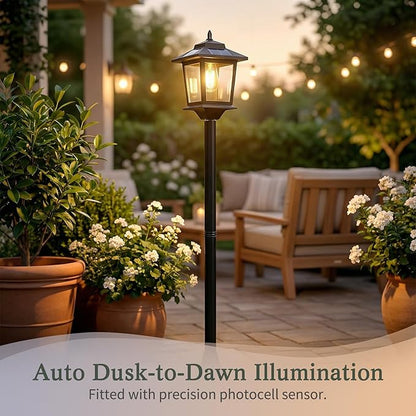 PASAMIC Outdoor Solar Post Lights, 2-Pack 63" Dusk to Dawn Solar Lamp Posts, Waterproof Floor Lamps, Warm White Pole Lights for Patio with Replaceable Bulb