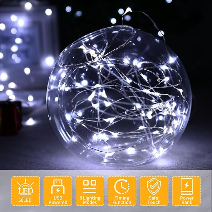 16ft Christmas LED String Lights, Waterproof Timer Lights