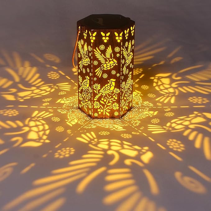 Solar Cardinal Lanterns Outdoor Hanging Lights, Gifts for Mom Dad Men Women, Hollowed-Out Metal Decor Lantern, Waterproof LED Decorative Garden Light