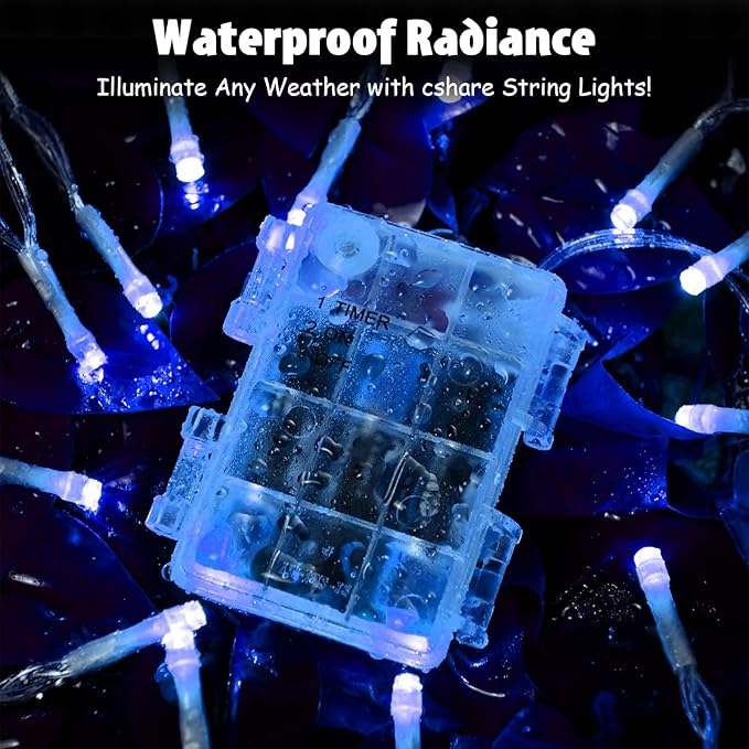 String Lights Outdoor Waterproof 9.8ft 30 LED, Blue Fairy Lights Battery Operated with Timer Clear Wire for Indoor & Outdoor Christmas Halloween Decorations Garland Party Garden