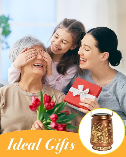 Mushroom Gifts for Women Mushroom Decor Solar Lantern Birthday Gifts Mothers Day Gifts for Mom Grandma Sister Friend Garden Decor Metal Solar Lights Outside Decor for Backyard Patio Porch Lawn Pathway