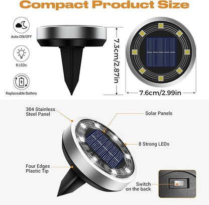 Solar Ground Lights,18 Pack Flat Solar Lights Outdoor Waterproof, Bright LED Solar Disc Lights, 6000K Cool White Landscape Lighting for Outside Yard Garden Pathway Driveway Lawn