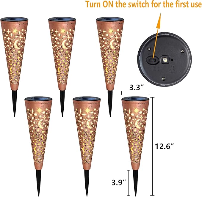 6-Pack Copper Solar Path Lights, Outdoor Walkway LED