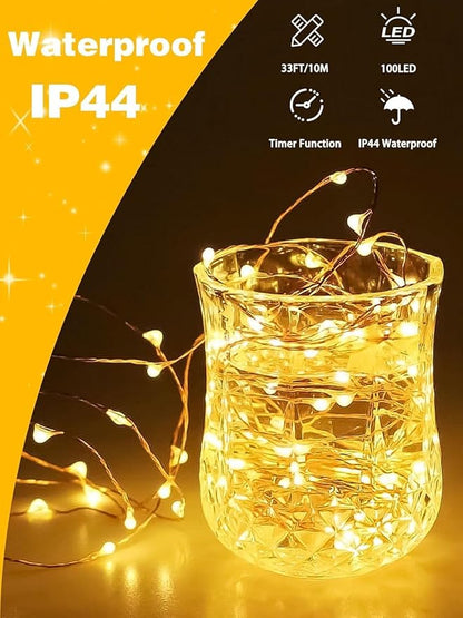 4 Pack Christmas Fairy Lights Battery Operated with Remote, Each 33FT 100LED Waterproof Twinkle Lights with Timer, String Light Indoor & Outdoor for Bedroom Wedding Christmas Decorations (Warm White)