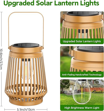 Solar Lanterns Outdoor Waterproof Brighter Up to 12 Hrs Outdoor Hanging Solar Lights, Retro Metal Outside Lanterns Auto On/Off for Patio, Yard Decor, Gifts for Women Mom Father