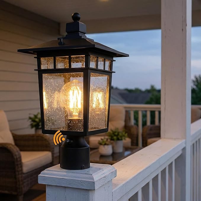 17'' Dusk to Dawn Outdoor Post Lights,Black Lamp Post Light Fixture, Waterproof Aluminum Outside Lamp Posts Light Outdoor Lighting, Pole Lantern for Yard Patio Pathway Garden Deck, E26 Base (1-Pack)