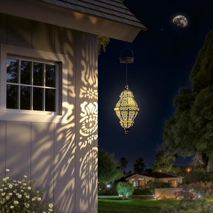 Solar Moroccan Hanging Pendant Lantern, Waterproof