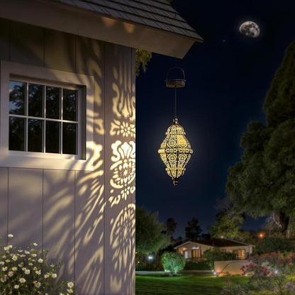 Twinkya Hanging Solar Lights Outdoor Garden Decor, Decorative Waterproof Plastic Moroccan Solar Lantern Lamp, Outside Decorations for Patio Yard Porch Backyard Decor, Gardening Gifts for Women Mom