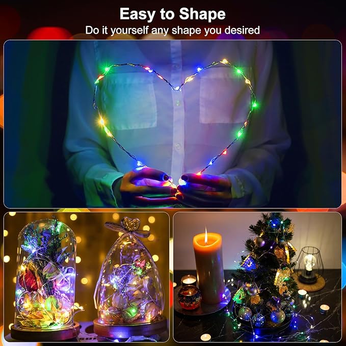 2-Pack 66ft Christmas LED String Lights, Waterproof Timer Lights