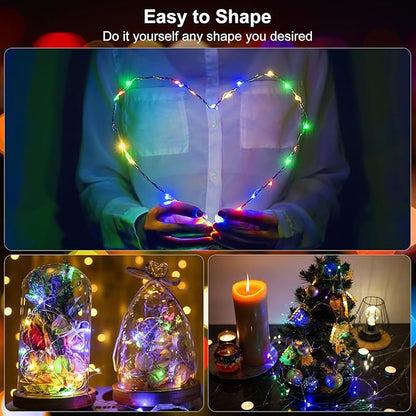 echosari 2 Pack Fairy Lights Battery Operated 200 LED 66Ft Silver Wire Starry Colored String Lights Auto Timer 8 Modes Waterproof Mini Christmas Fairy Lights for Bedroom Wedding Decor (Multicolor)
