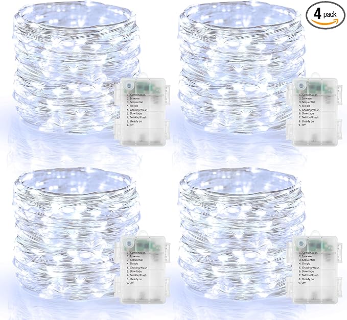 4-Pack 4ft Christmas LED String Lights, Waterproof Timer Lights