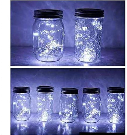 Miaro 6 Pack Mason Jar Lights, 20 LED Solar Cold White Fairy String Lights Lids Insert for Garden Deck Patio Party Wedding Christmas Decorative Lighting Fit for Regular Mouth Jars