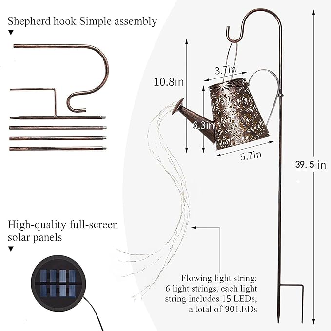 Solar Lights Outdoor Decorative, Metal Solar Watering Can Lights Waterproof, Large Hanging Garden Decor Yard Lights Outside Patio Lawn, Gifts for Mom Grandma Women Birthday Christmas