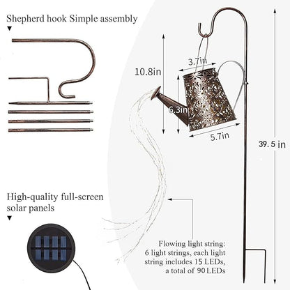 Solar Lights Outdoor Decorative, Metal Solar Watering Can Lights Waterproof, Large Hanging Garden Decor Yard Lights Outside Patio Lawn, Gifts for Mom Grandma Women Birthday Christmas