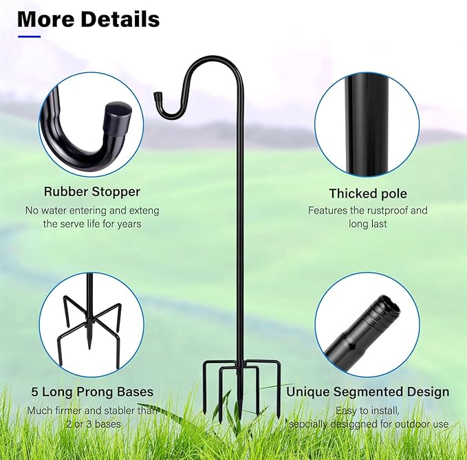 2-Pack 78" Garden Shepherd Hooks, Iron Plant Hangers