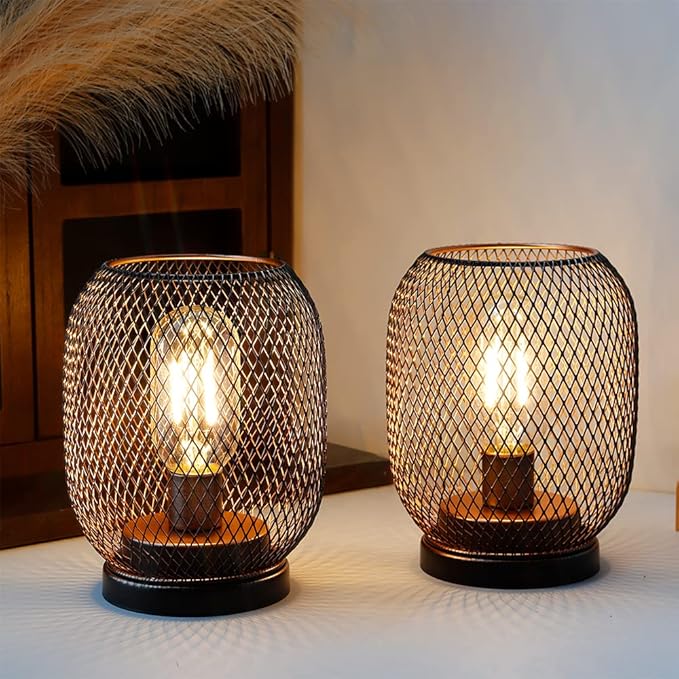 JHY DESIGN 4PCS Metal Cage LED Lantern Battery Powered Lamp Cordless Accent Light with LED Great for Weddings Parties Patio Events for Indoors Outdoors