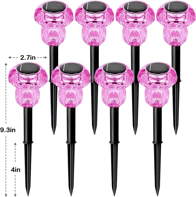 Solar Pathway Lights Outdoor 8 Pack Mushroom Garden Lights Waterproof Solar Powered Yard Lighting for Landscape, Driveway, Path, Walkway, Patio, Outside Garden Decorations, Pink Purple