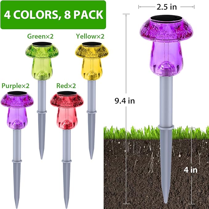 8-Pack Multicolor Solar Path Lights, Outdoor Driveway LED