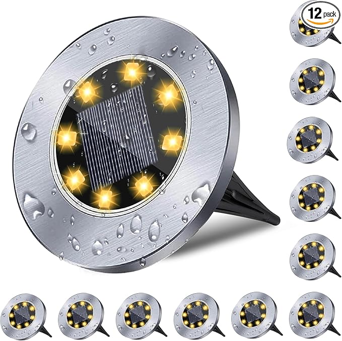 12-Pack Flat Solar Driveway Lights, Waterproof LED