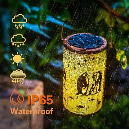 Penguin Solar Lanterns Outdoor Waterproof Hanging Solar Lights Penguin Gifts for Women Men Metal Decorative LED Lanterns for Garden Decor,Yard,Patio,Lawn,Tabletop,Pathway