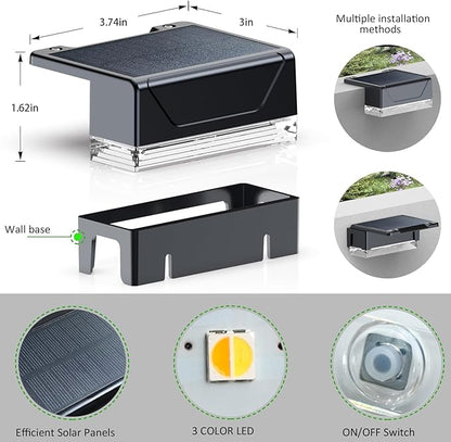 Solar Fence Lights Outdoor - 3000/4000/6000K 3 Mode, IP65 Waterproof Fence Lights Solar Powered, Dusk to Dawn Solar Light for Outside, Backyard/Step/Patio/Deck/Stair Railings and Wall (8 pack)