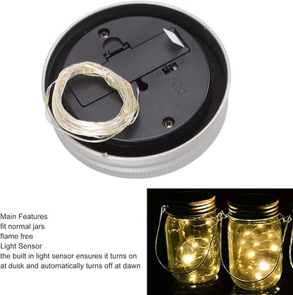 Solar Mason Jar Lid, 20 LED 6.6 Feet Waterproof Fairy Star Firefly Jar Cap String Lights Cap for Mason Jar Patio Garden Wedding Lantern