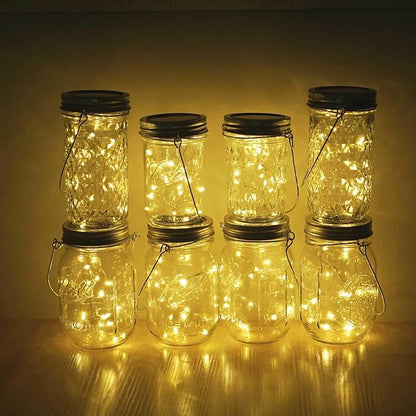 Miaro 6 Pack Mason Jar Lights, 20 LED Solar Warm White Fairy String Lights Lids Insert for Garden Deck Patio Party Wedding Christmas Decorative Lighting Fit for Regular Mouth Jars with Hangers