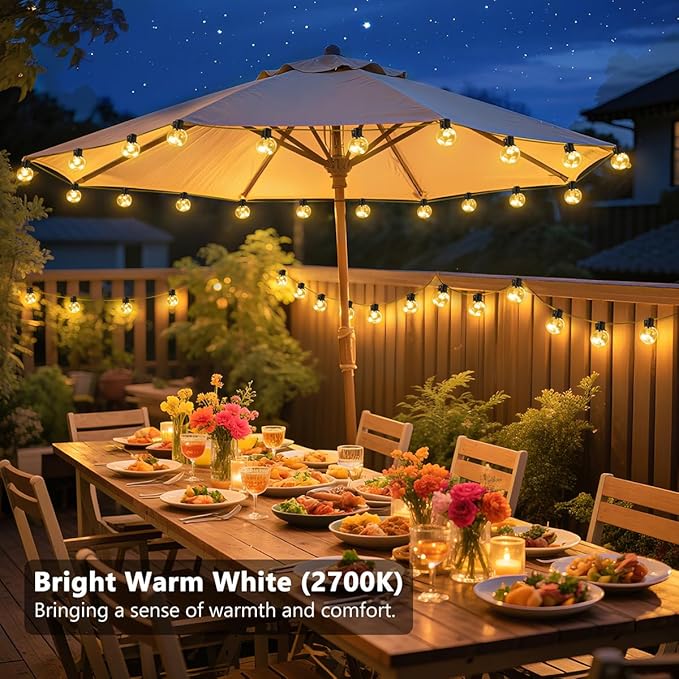 Outdoor String Lights, 25ft 20 LED Bulbs Hanging Patio Lights Dimmable with Timer & Remote, Globe Bulb Shatterproof & Waterproof for Outdoor Indoor Patio Backyard Balcony Decor - Warm White