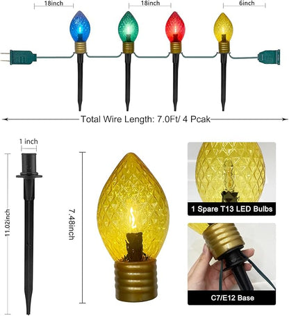 Christmas Multicolor Pathway Lights Outdoor, 7.5 Ft Strawberry Jumbo C9 Walkway Lights with 4 LED Large Bulb, Connectable Christmas Walkway Light for Winter Holiday Outside Yard Garden Lawn Decor
