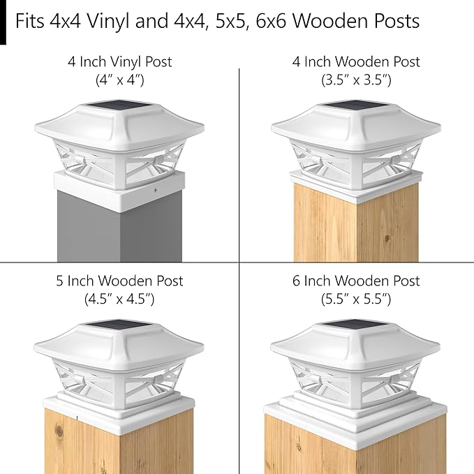Davinci Lighting Renaissance Solar Outdoor Post Cap Lights - Includes Bases for 4x4 5x5 6x6 Posts - Bright LED Light - Pearl White (1 Pack)