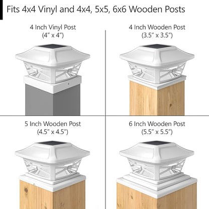 Davinci Lighting Renaissance Solar Outdoor Post Cap Lights - Includes Bases for 4x4 5x5 6x6 Posts - Bright LED Light - Pearl White (4 Pack)