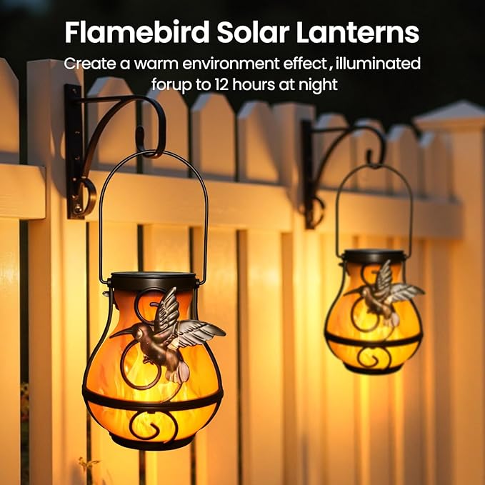 2-Pack Hummingbird Solar Lanterns, Waterproof LED Outdoor Lights