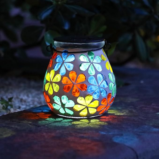 Mosaic Solar Backyard Lanterns, Metal Waterproof LED