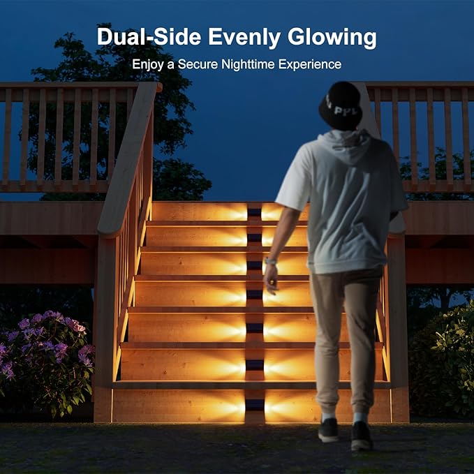 12 Pack Solar Powered Stair Lights Outdoor Waterproof Warm White Lamps for Deck Step Safety Outside Decorative LED for Porch, Sideway, BackYard, Garden, Pool, Easy Installation & All Night Lighting