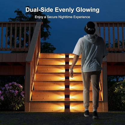 12 Pack Solar Powered Stair Lights Outdoor Waterproof Warm White Lamps for Deck Step Safety Outside Decorative LED for Porch, Sideway, BackYard, Garden, Pool, Easy Installation & All Night Lighting