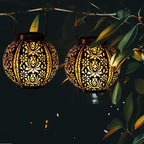 Moroccan Solar Hanging Lanterns 2-Pack, Metal Backyard Decor