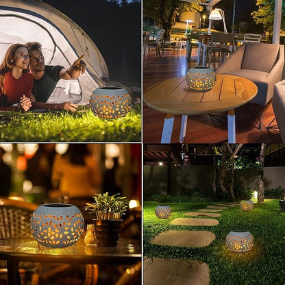 Solar Table Lanterns Outdoor Waterproof-2PACK Dancing Flickering Flame Solar Lights,White Metal Desktop Decorative Lamps for Gifts for Women Mom Desk Patio Garden Yard Decor