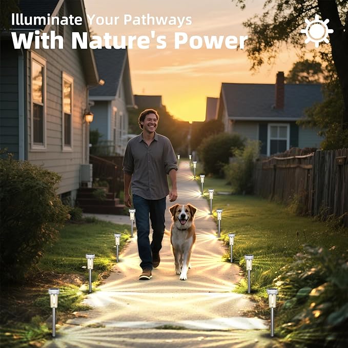 8-Pack Warm White Solar Path Lights, Outdoor Garden LED