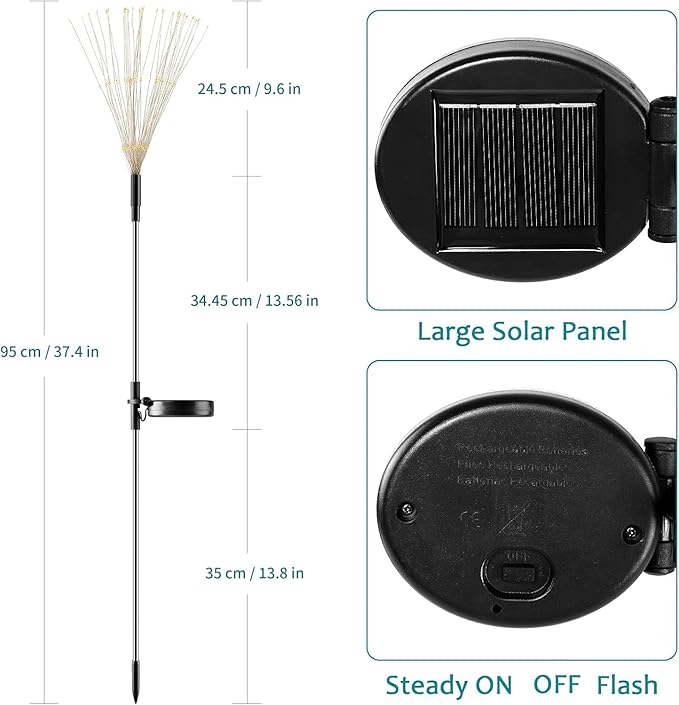 JJGoo Solar Firework Lights, 2 Pack 120 LEDs 2 Lighting Modes Solar Garden Lights Outdoor Waterproof for Yard Patio Walkway Pathway Party Wedding Christmas Decorative - Blue