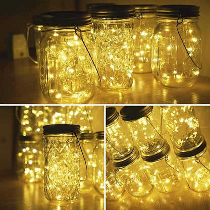 Miaro 8 Pack Mason Jar Lights, 20 LED Solar Fairy String Lights Lids Insert for Garden Deck Patio Party Wedding Christmas Decorative Lighting Fit for Regular Mouth Jars with Hangers (No Jars)