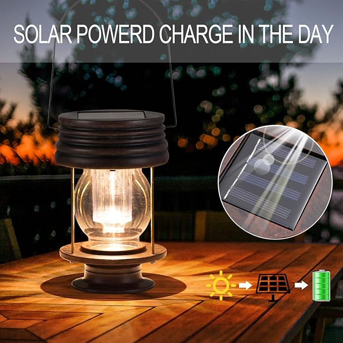 pearlstar Solar Lanterns Outdoor Waterproof 8.3” Solar Lights Outdoor Decorative Bright Outside Solar Table Lamp,30 Lumen, 2 Pack, for Garden Patio Yard Backyard Pathway Porch Driveway, (Warm White)