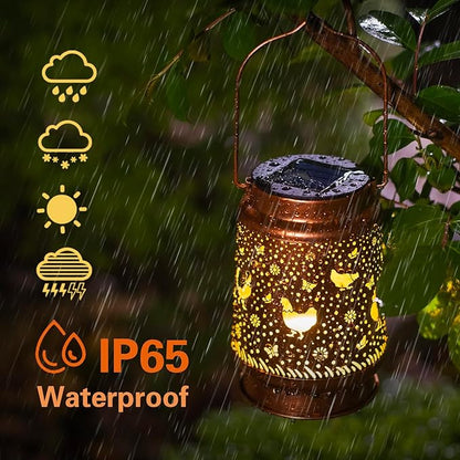 Chicken Solar Lanterns Outdoor Waterproof Hanging Solar Lights Chicken Gifts for Women Men Metal Decorative LED Lanterns for Garden Decor,Yard,Patio,Lawn,Pathway,Landscape