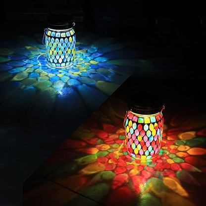 2 Pack Solar Outdoor Mosaic Lantern,Solar Lights Outdoor Hanging Lanterns Rechargeable Waterproof Table lamp Mosaic Night Light for Garden, Patio, Party, Yard, Outdoor/Indoor Decorations