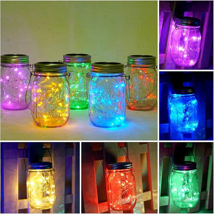SmilingTown Solar Mason Jar Lights 10 Pack 20 LED Waterproof Outdoor Fairy String Light Insert Lids with Hangers for Patio Lawn Garden Wedding Decor No Jars (Red, Blue, Green, Purple,Yellow)
