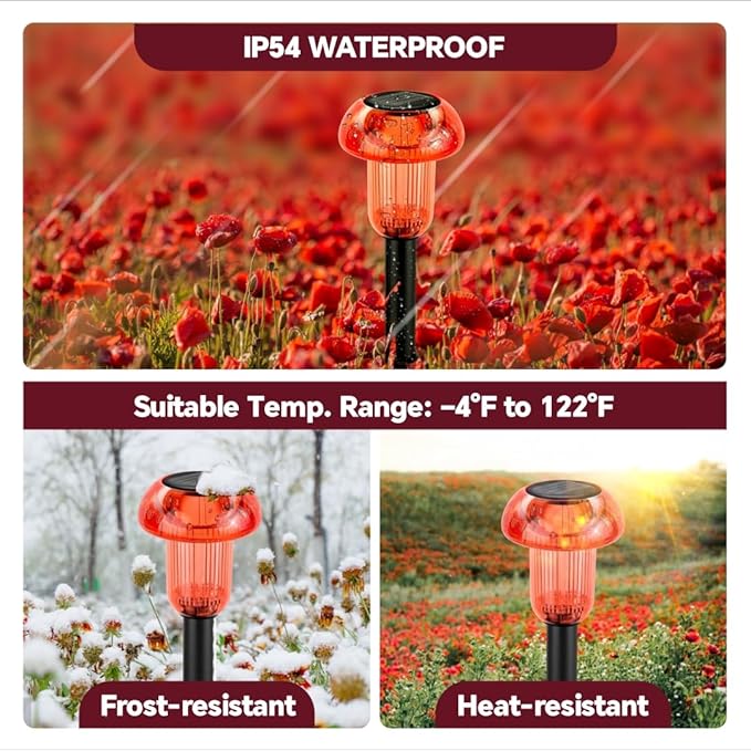 Red Solar Pathway Lights 4-Pack, Walkway LED